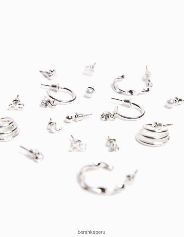 plata Bershka mujer set de 9 aretes minimalistas 806J6B2468