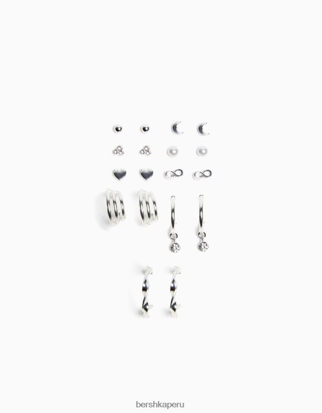 plata Bershka mujer set de 9 aretes minimalistas 806J6B2468