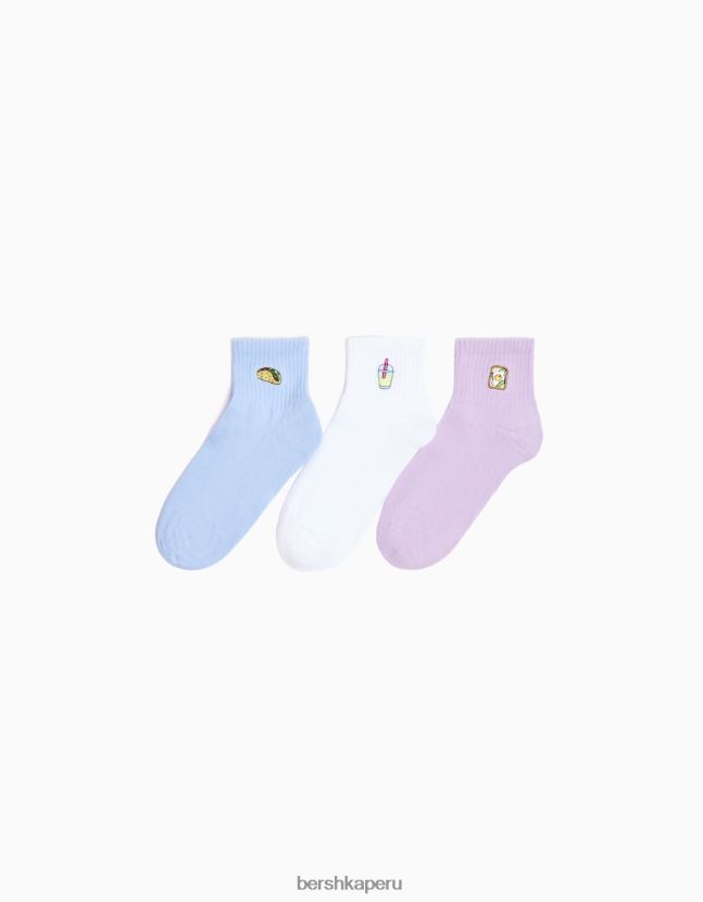 blanco Bershka mujer pack de 3 calcetines tobilleros bordados 806J6B2597