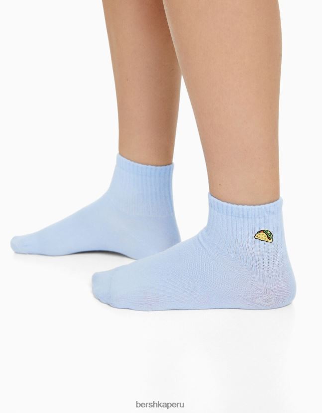 blanco Bershka mujer pack de 3 calcetines tobilleros bordados 806J6B2597