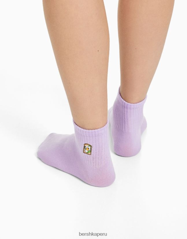 blanco Bershka mujer pack de 3 calcetines tobilleros bordados 806J6B2597