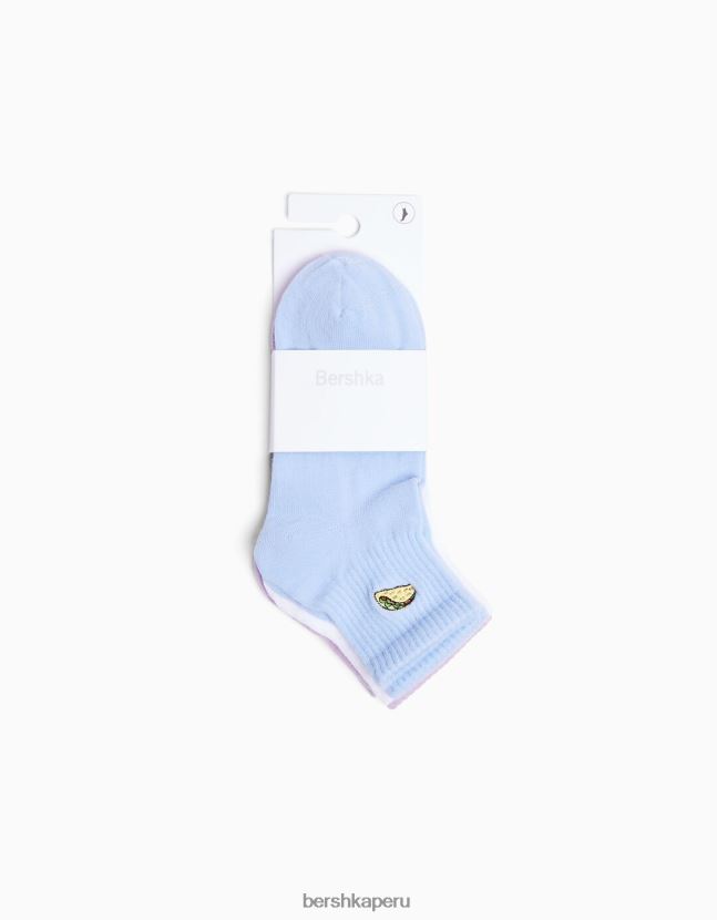 blanco Bershka mujer pack de 3 calcetines tobilleros bordados 806J6B2597