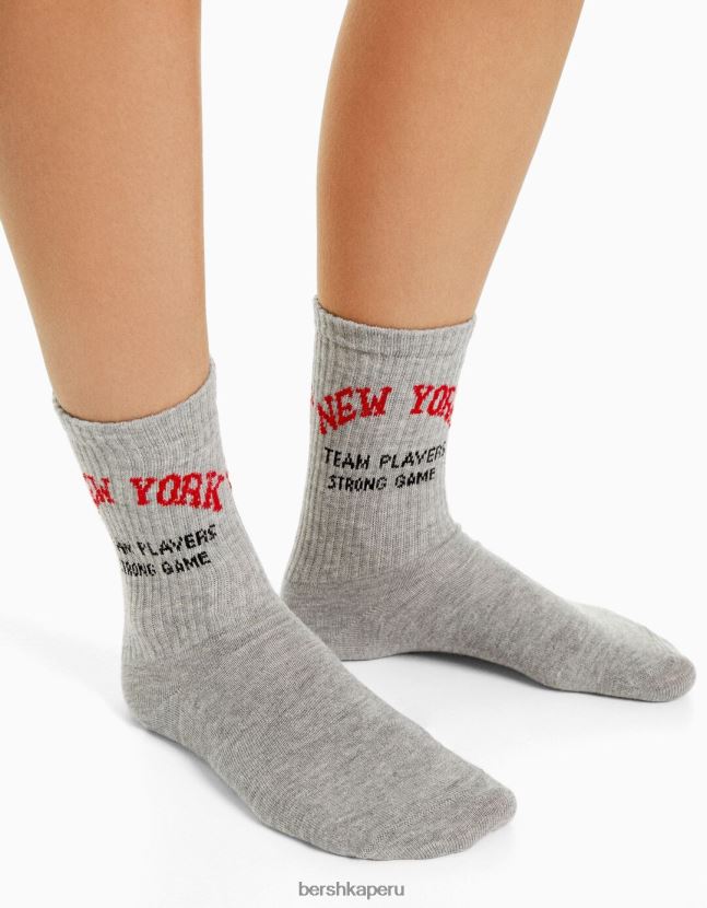 gris Bershka mujer juego de 3 calcetines universitarios 806J6B2594