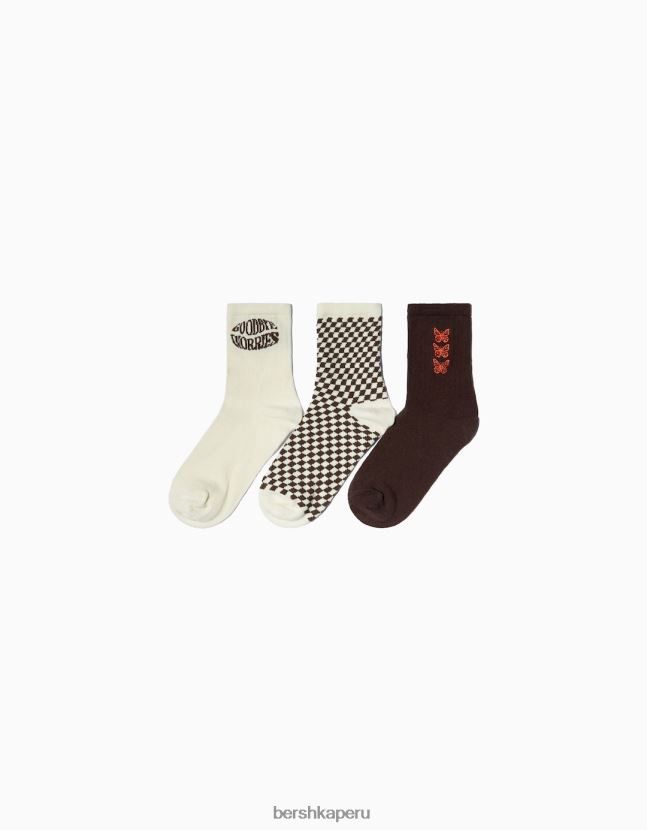 marrón Bershka mujer Pack de 3 calcetines retro 806J6B2587