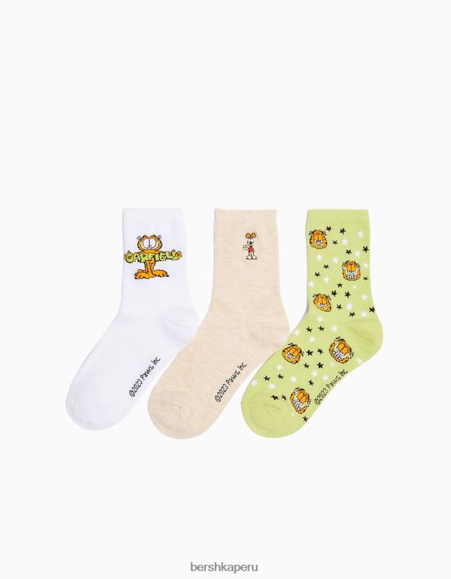 verde Bershka mujer pack de 3 calcetines garfield bordados 806J6B2074