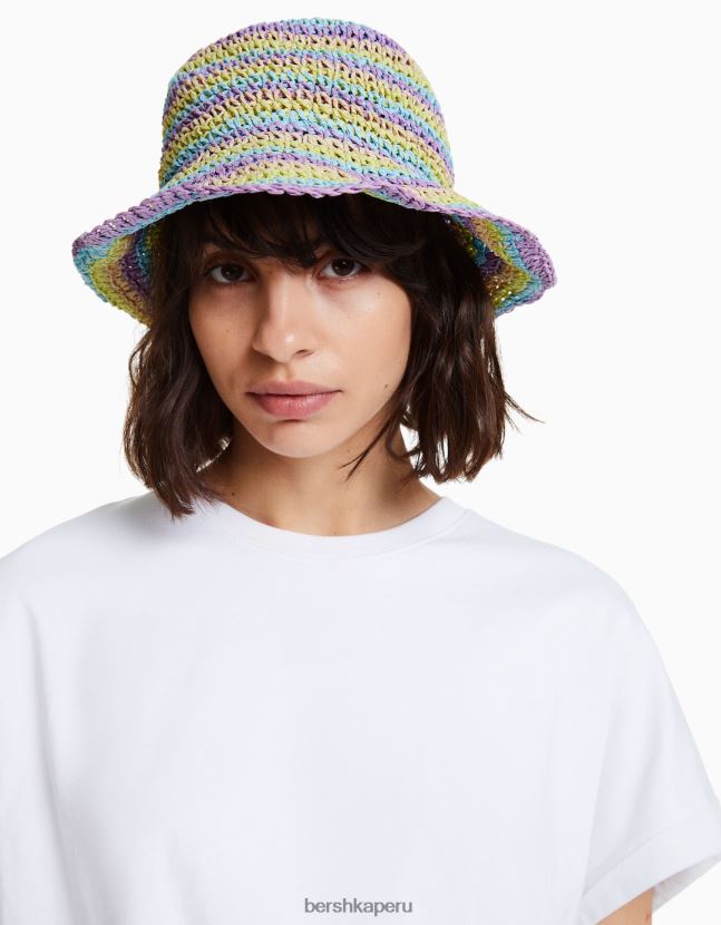 Violeta Bershka mujer sombrero de pescador de rafia a rayas 806J6B1871