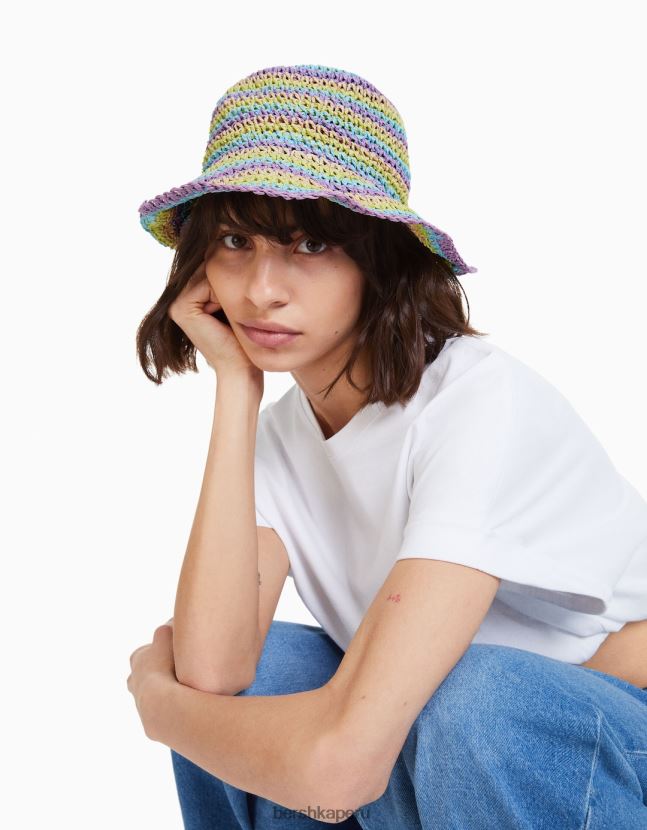 Violeta Bershka mujer sombrero de pescador de rafia a rayas 806J6B1871