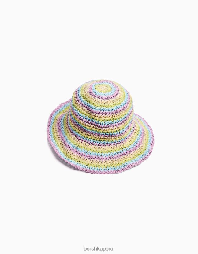 Violeta Bershka mujer sombrero de pescador de rafia a rayas 806J6B1871