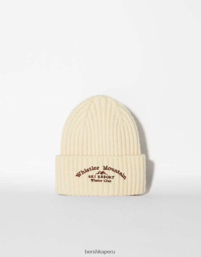crema Bershka mujer gorro de canalé bordado 806J6B2557