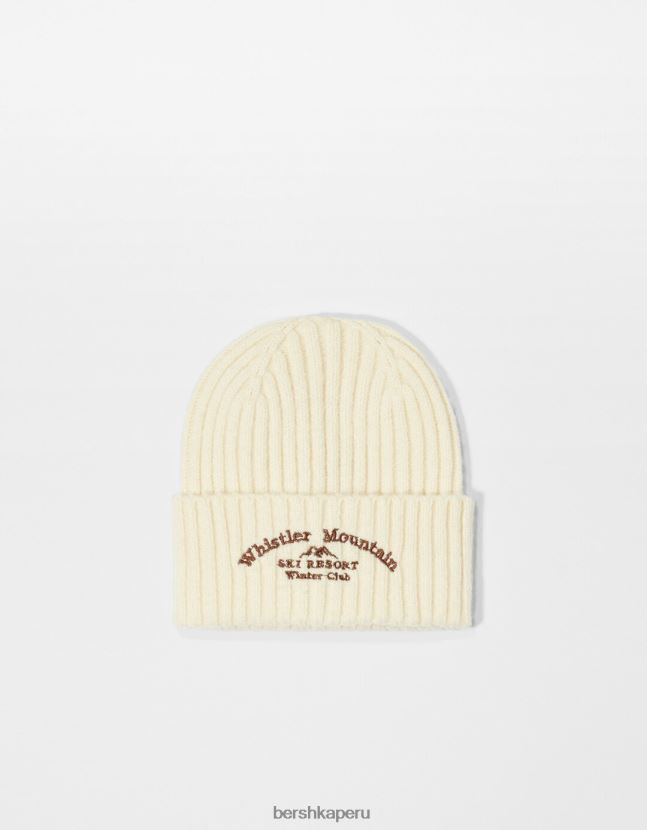 crema Bershka mujer gorro de canalé bordado 806J6B2557