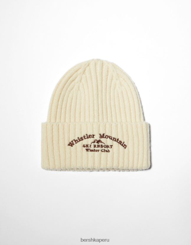 crema Bershka mujer gorro de canalé bordado 806J6B2557