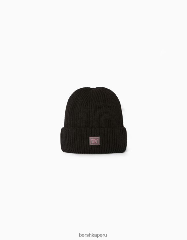 negro Bershka mujer gorro corto con parche 806J6B2558