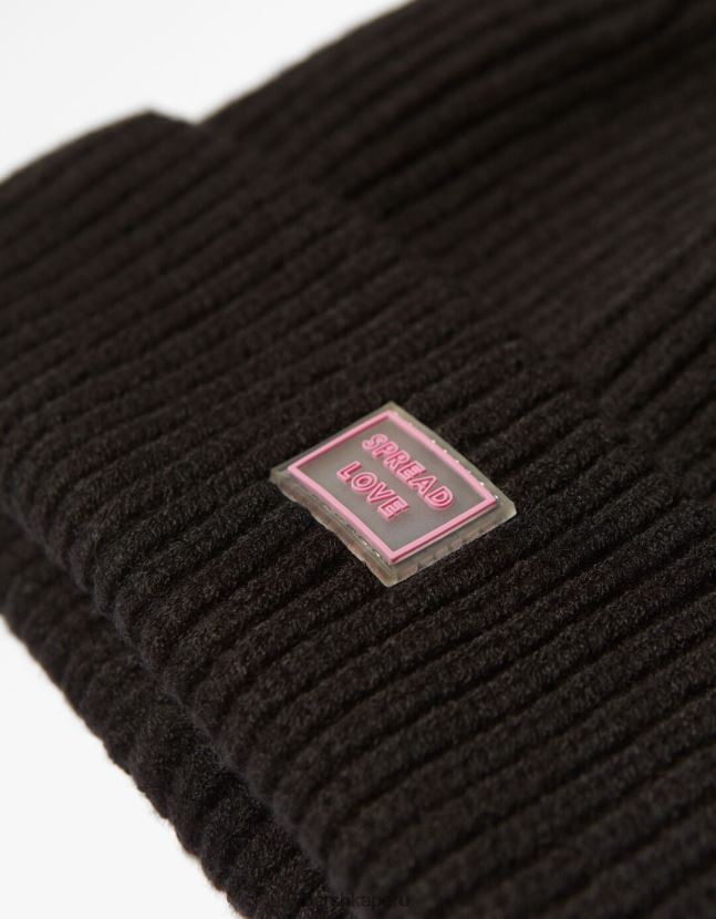 negro Bershka mujer gorro corto con parche 806J6B2558