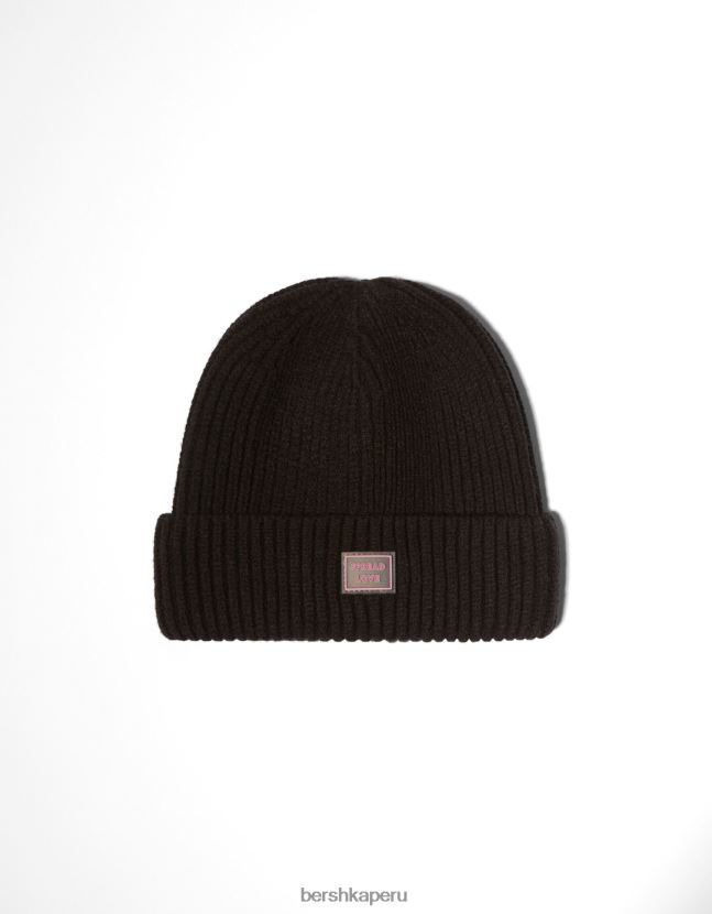 negro Bershka mujer gorro corto con parche 806J6B2558