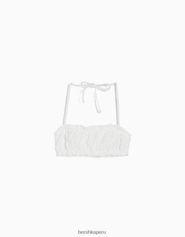 blanco Bershka mujer top de bikini con bordado suizo 806J6B1791