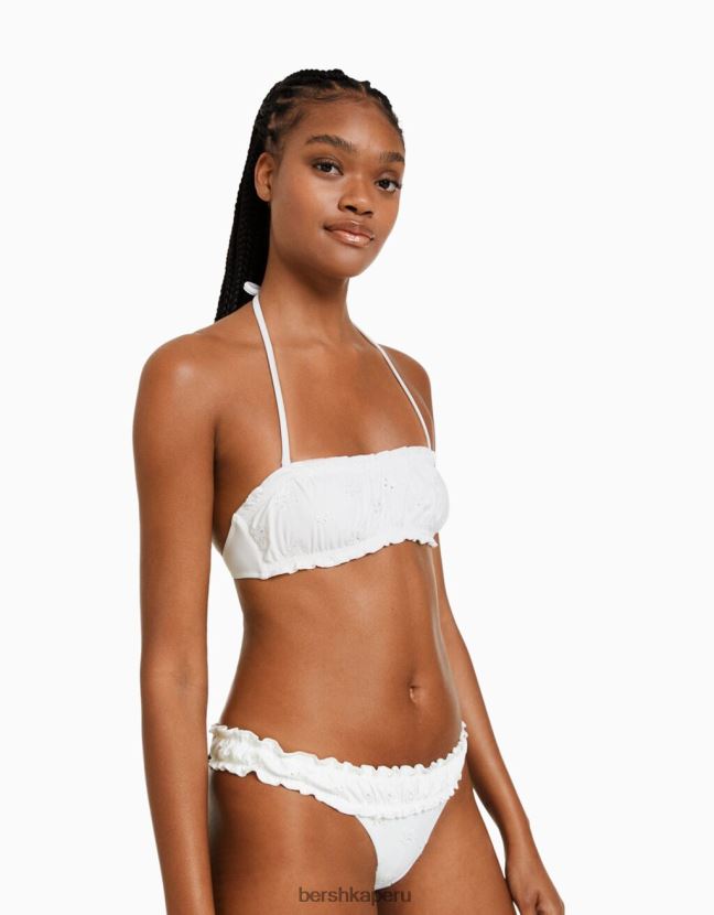 blanco Bershka mujer top de bikini con bordado suizo 806J6B1792