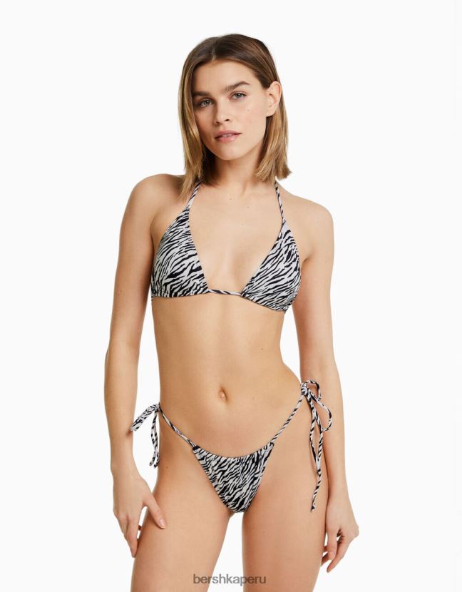 crema Bershka mujer top de bikini con estampado de cebra 806J6B1772