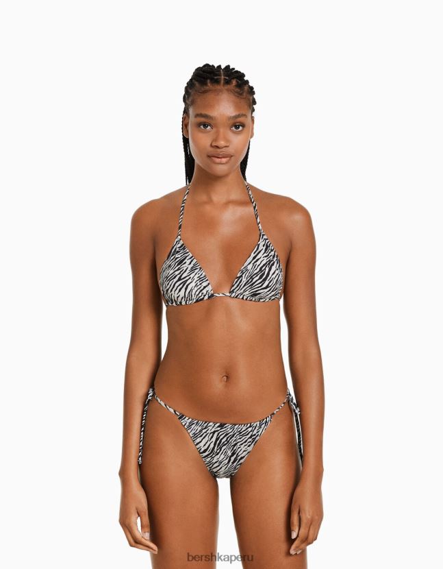 crema Bershka mujer top de bikini con estampado de cebra 806J6B1774
