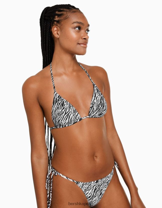 crema Bershka mujer top de bikini con estampado de cebra 806J6B1774