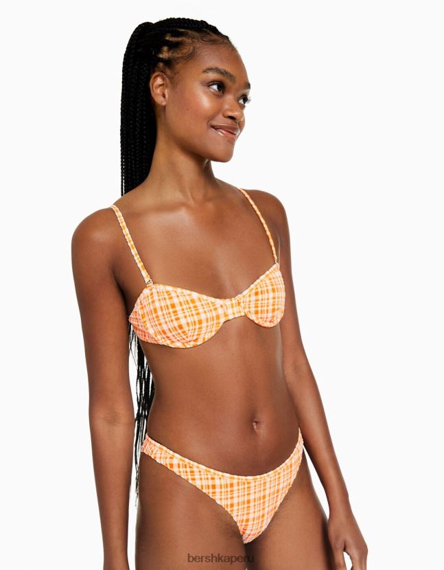 naranja Bershka mujer top de bikini a cuadros 806J6B1798
