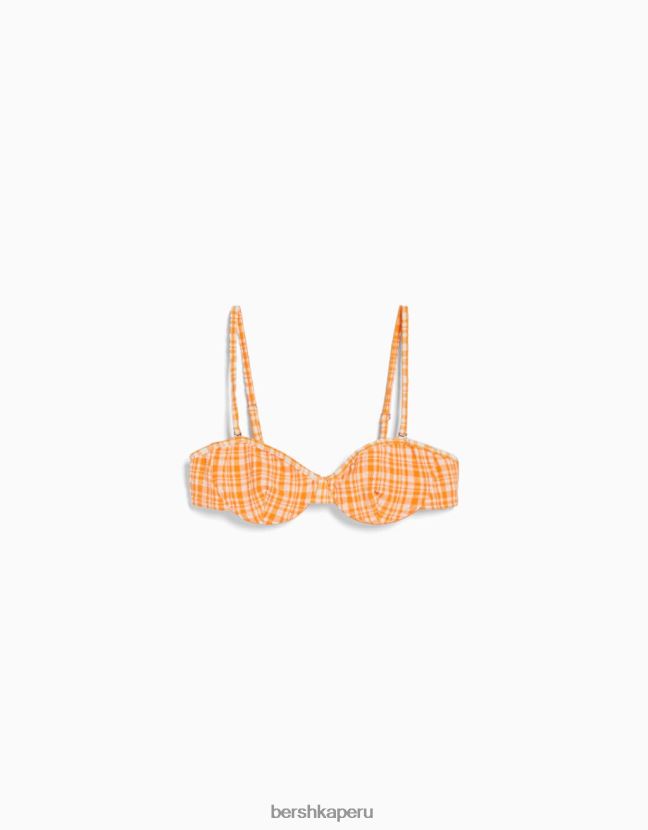 naranja Bershka mujer top de bikini a cuadros 806J6B1799