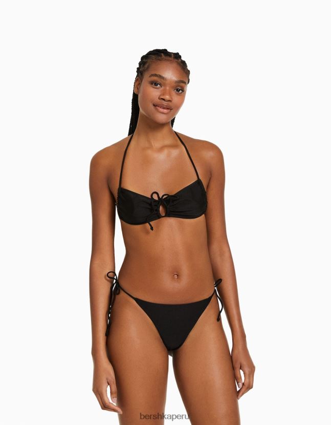 negro Bershka mujer braguitas de bikini brillantes con tiras laterales 806J6B1781