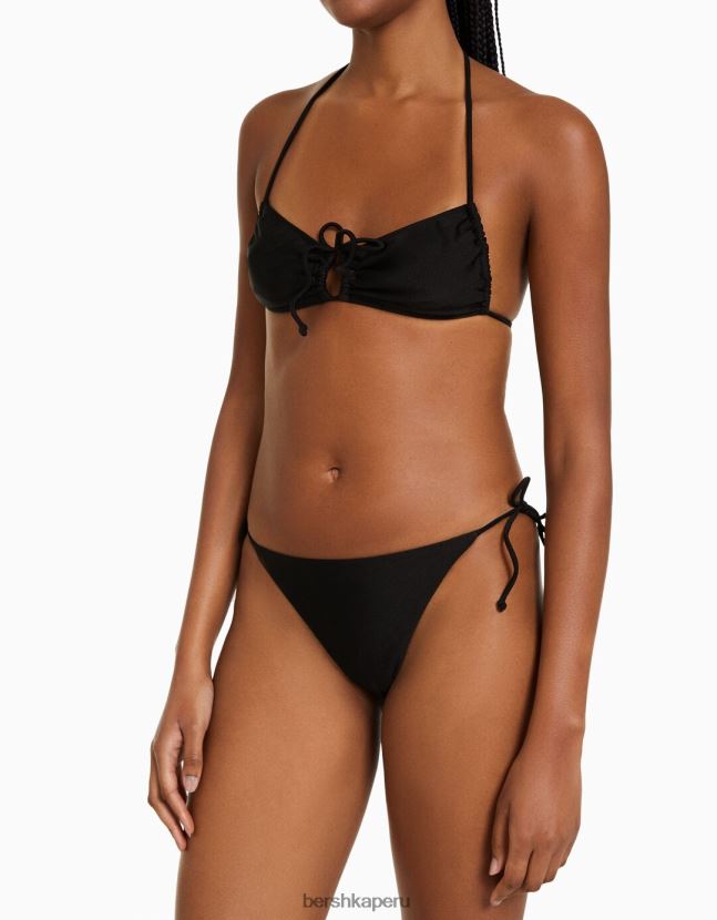 negro Bershka mujer braguitas de bikini brillantes con tiras laterales 806J6B1781