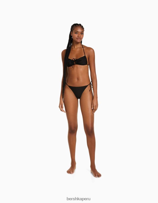 negro Bershka mujer braguitas de bikini brillantes con tiras laterales 806J6B1781