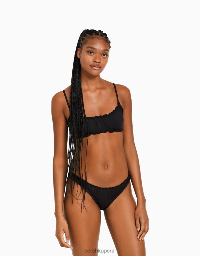 negro Bershka mujer conjunto de bikini de tejido fruncido 806J6B1794
