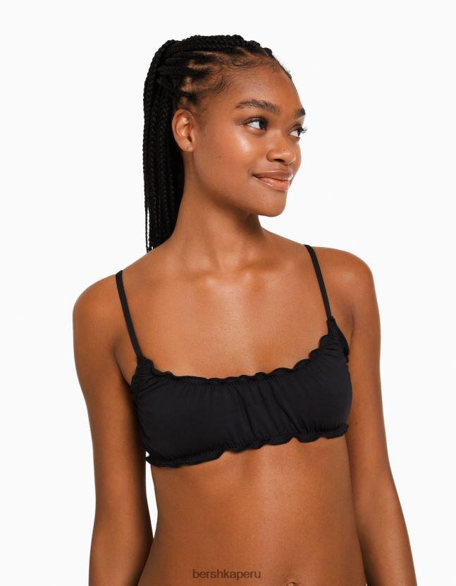 negro Bershka mujer conjunto de bikini de tejido fruncido 806J6B1794
