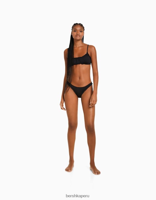 negro Bershka mujer conjunto de bikini de tejido fruncido 806J6B1794