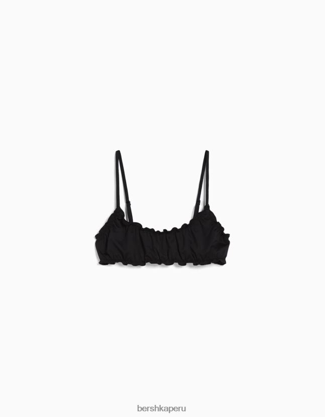 negro Bershka mujer conjunto de bikini de tejido fruncido 806J6B1794