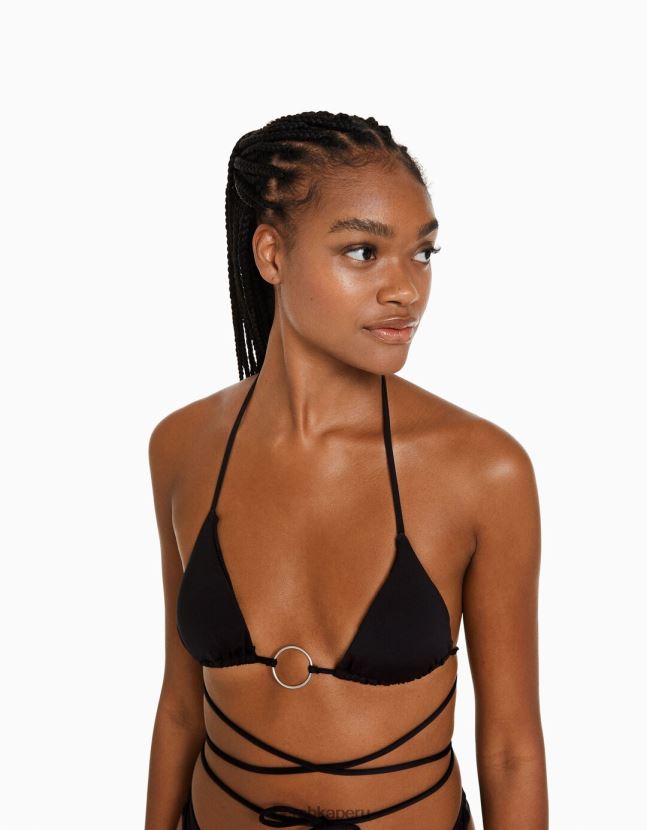 negro Bershka mujer parte de arriba de bikini con detalle de anilla 806J6B1796