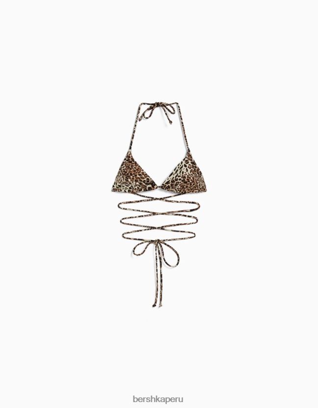 negro Bershka mujer top de bikini triangular con estampado animal 806J6B1770