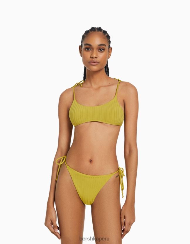 verde Bershka mujer top de bikini de canalé ancho 806J6B1801