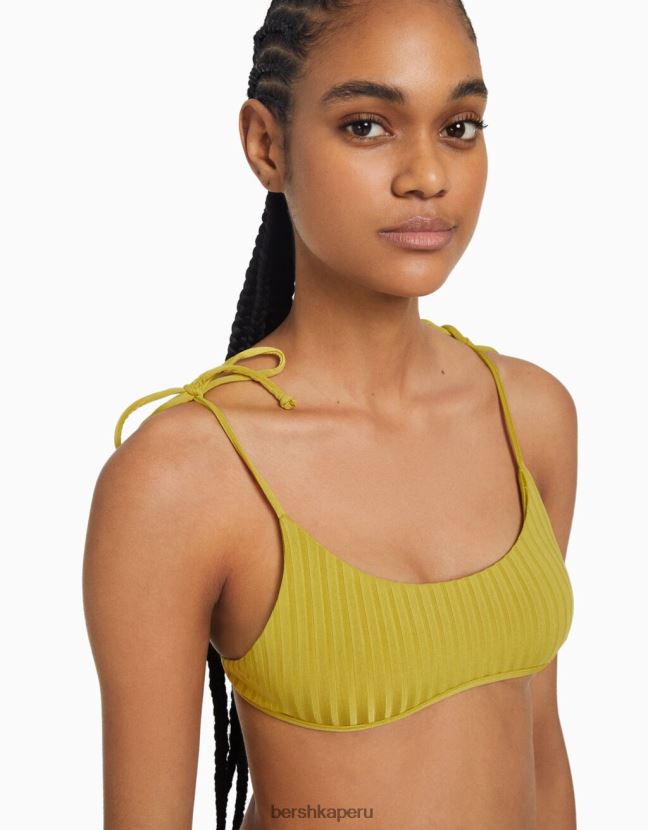 verde Bershka mujer top de bikini de canalé ancho 806J6B1801