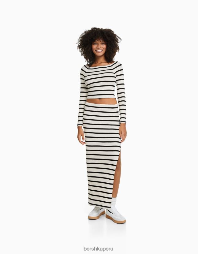 azul Bershka mujer conjunto de camiseta y falda a rayas 806J6B2045
