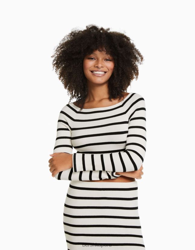 azul Bershka mujer conjunto de camiseta y falda a rayas 806J6B2045