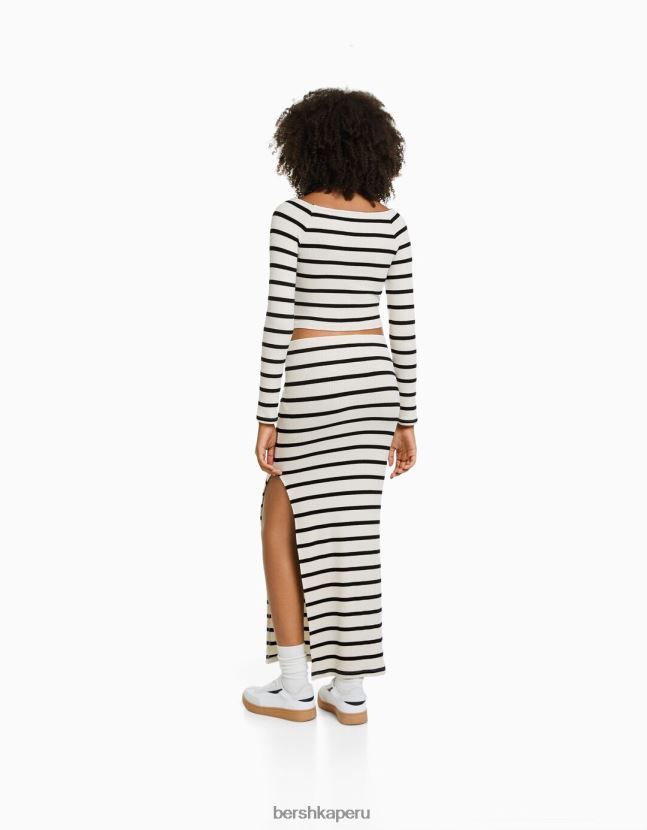 azul Bershka mujer conjunto de camiseta y falda a rayas 806J6B2045