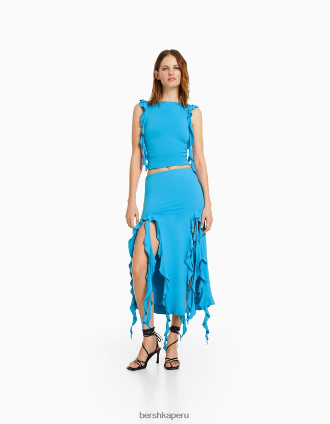 azul Bershka mujer conjunto de camiseta y falda con volantes 806J6B2027