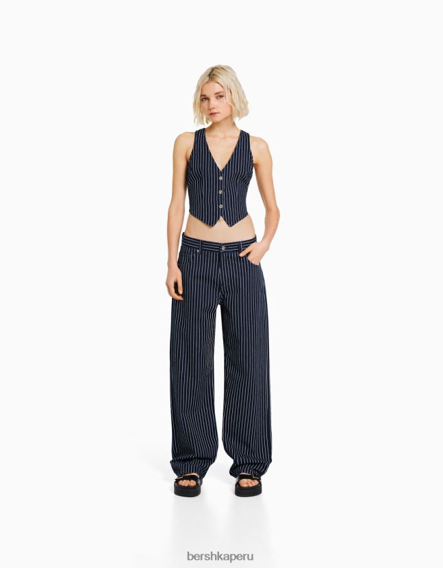 azul Bershka mujer conjunto de chaleco y jeans de raya diplomática 806J6B1981