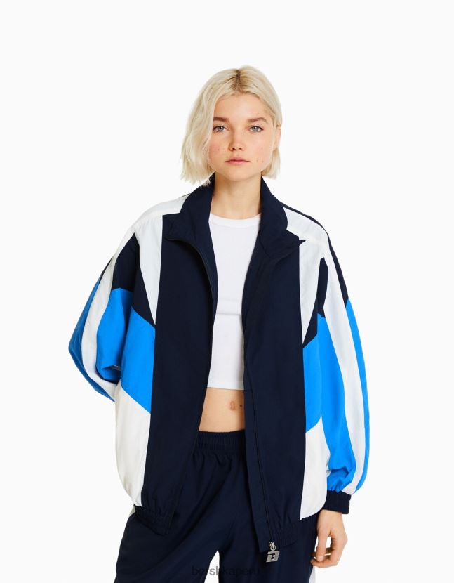 azul Bershka mujer conjunto de chaqueta y pantalón de nailon color block 806J6B2062