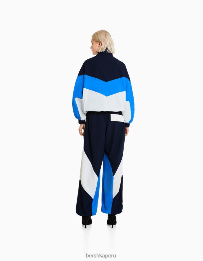 azul Bershka mujer conjunto de chaqueta y pantalón de nailon color block 806J6B2062