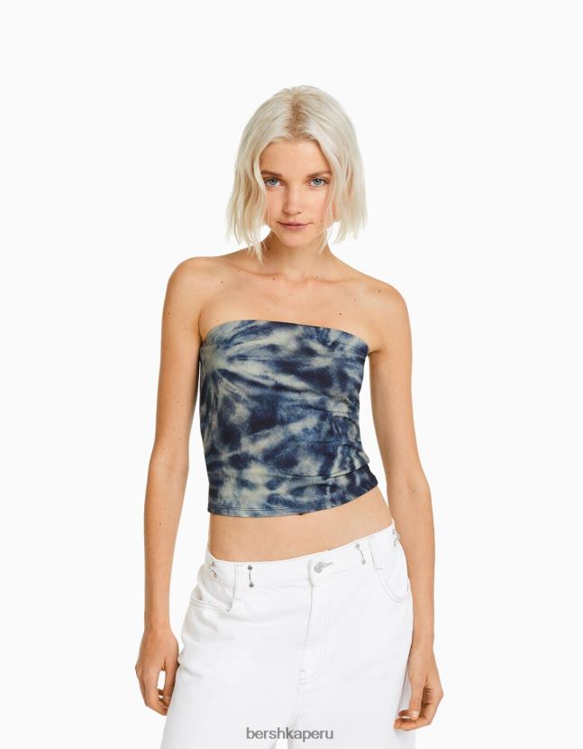 azul Bershka mujer top bandeau con efecto teñido anudado 806J6B2026