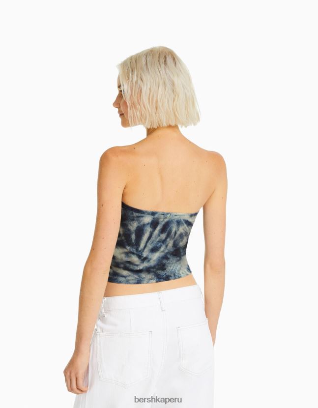 azul Bershka mujer top bandeau con efecto teñido anudado 806J6B2026