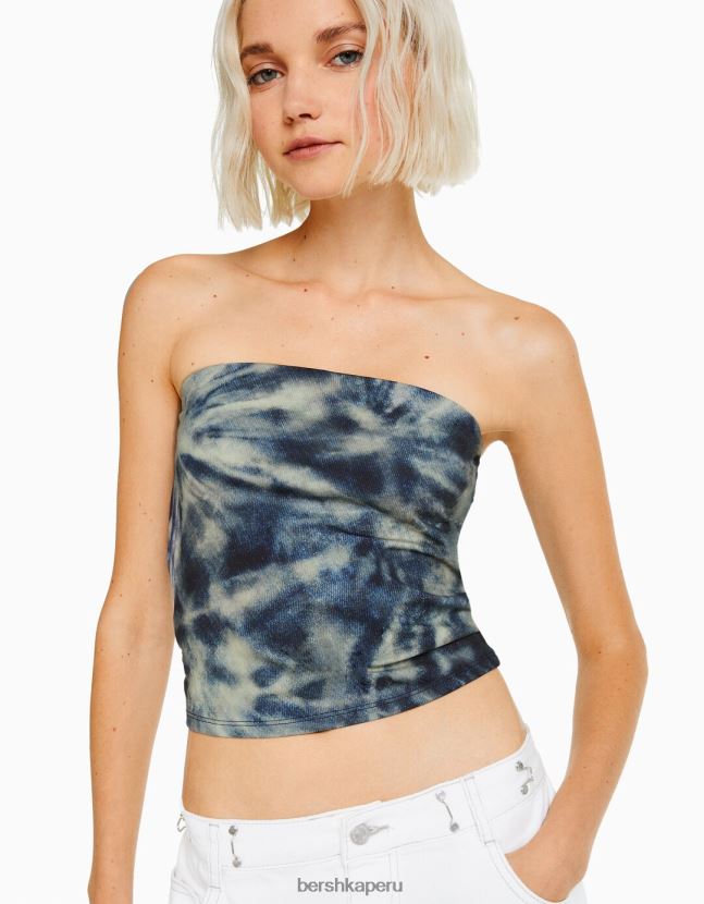 azul Bershka mujer top bandeau con efecto teñido anudado 806J6B2026