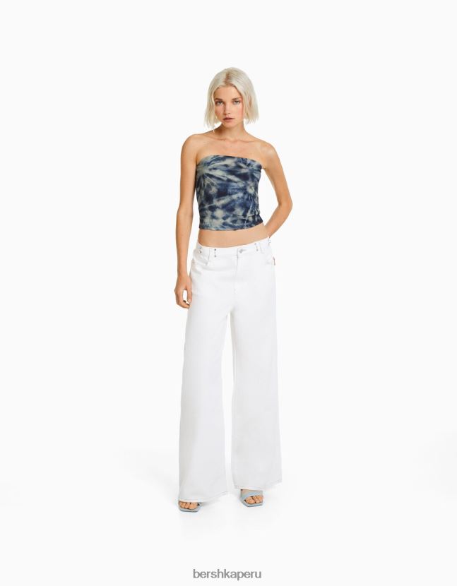 azul Bershka mujer top bandeau con efecto teñido anudado 806J6B2026