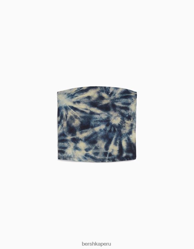 azul Bershka mujer top bandeau con efecto teñido anudado 806J6B2026