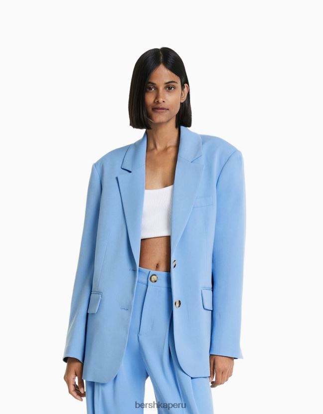 azul claro Bershka mujer blazer de sastre holgado con corte femenino 806J6B2006