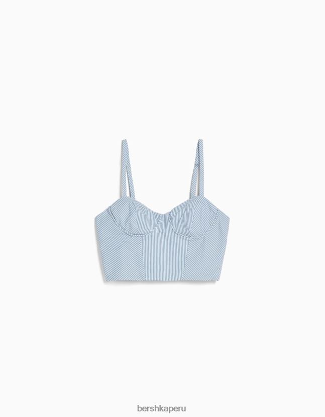 azul claro Bershka mujer conjunto de camisa y top de popelina con estampado de rayas 806J6B2047